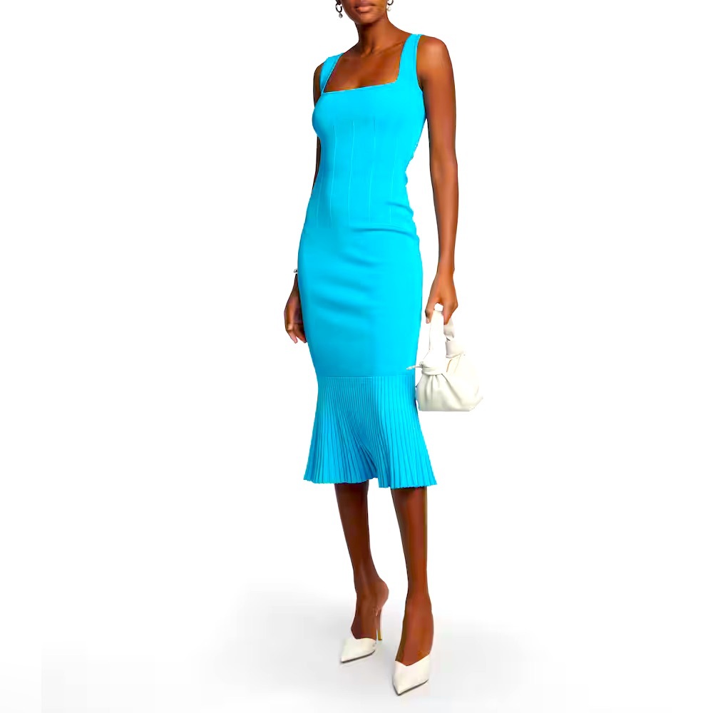 Galvan London Atalana Pleated Stretch-Knit midi dress